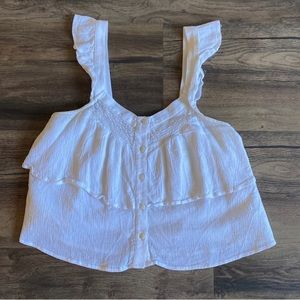 AEO White linen blend ruffle-strap tank top